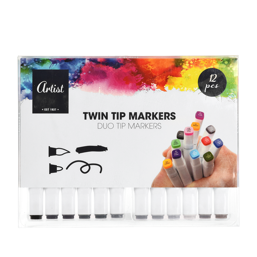 Artist Duo Tip Markers Grijs 12 stuks Artist Duo Tip Markers Grijs 12 stuks