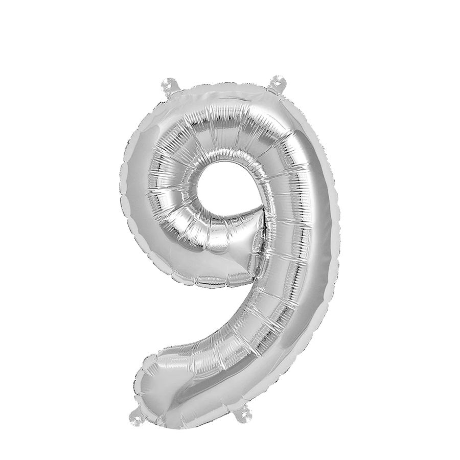 Ballon Folie Cijfer 9 Zilver 35cm Ballon Folie Cijfer 9 Zilver 35cm